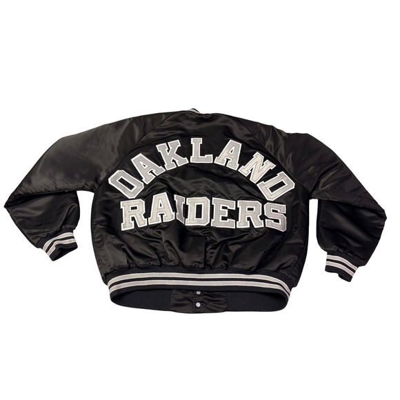 Chalk Line Oakland Raiders Satin Bomber Jacket  XL Black Silver Snap Front NFL - Picture 3 of 8